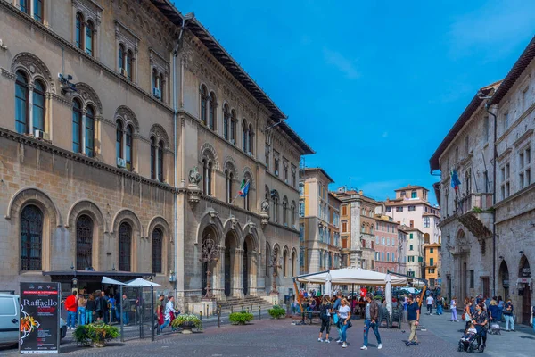 Perugia, İtalya, 2 Ekim 2021: Piazza Giacomo Matteotti İtalya 'nın eski Perugia kentinde.