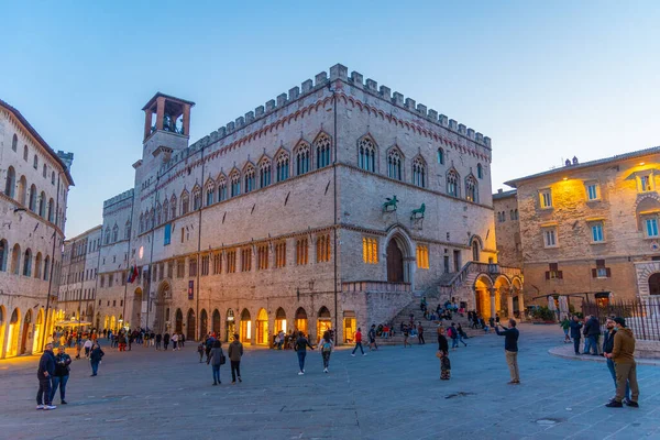 Perugia Italien Oktober 2021 Solnedgång Över Palazzo Dei Priori Den — Stockfoto