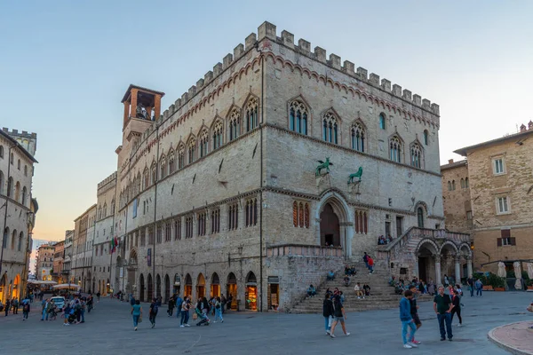 Perugia Włochy Października 2021 Zachód Słońca Nad Palazzo Dei Priori — Zdjęcie stockowe