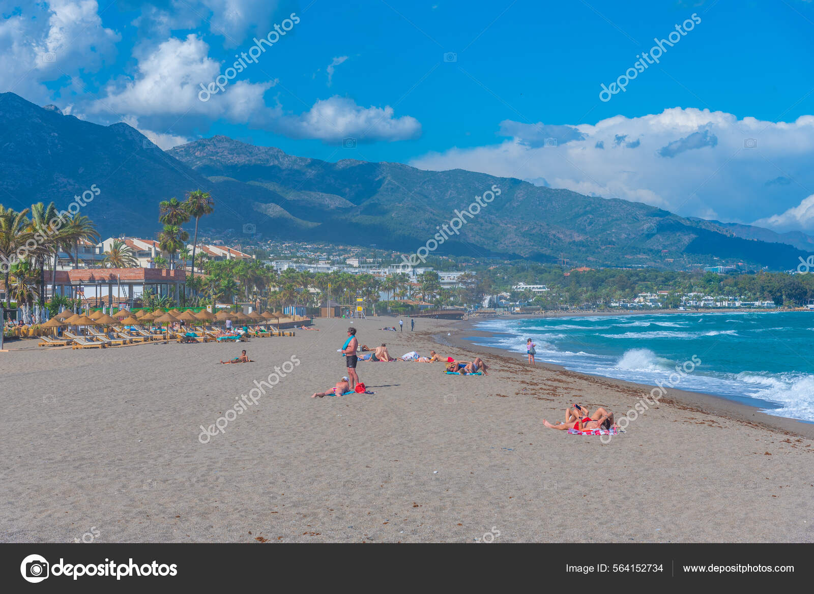 Puerto Banus beach at Marbella, Spain. Stock Photo
