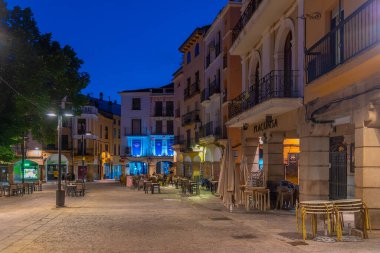 Plasencia, İspanya, 17 Mayıs 2021: Plasencia 'da Plaza Belediye Başkanı' nın günbatımı