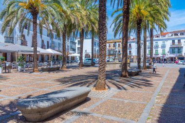 Zafra, İspanya, 20 Mayıs 2021: İspanyol şehri Zafra 'da Plaza de Espana