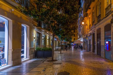 Malaga, İspanya, 23 Mayıs 2021: Malaga 'daki Molina Lario bulvarının gece manzarası