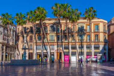 Malaga, İspanya, 24 Mayıs 2021: Malaga 'daki Plaza del Obispo manzarası