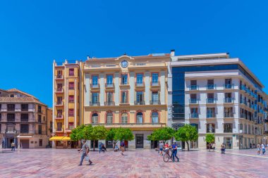 Malaga, İspanya, 24 Mayıs 2021: İspanyol kenti Malaga 'da Plaza de la Constitucion