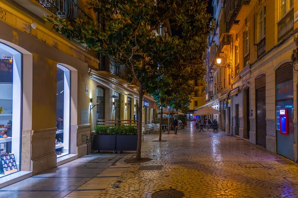 Malaga, İspanya, 23 Mayıs 2021: Malaga 'daki Molina Lario bulvarının gece manzarası