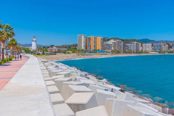 Malaga, İspanya, 24 Mayıs 2021: Malaga İspanya 'da Malagueta Sahili Panoraması
