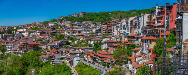 Veliko Tarnovo, Bulgaria, May 9, 2021: Traditional houses in the old town of Veliko Tarnovo, Bulgari