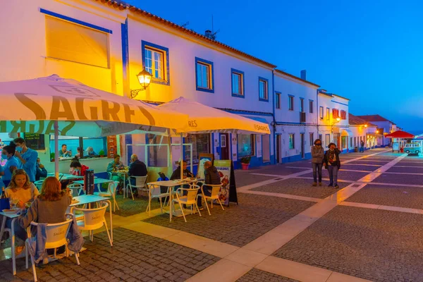 Porto Covo Portugal Junio 2021 Vista Nocturna Una Estrecha Calle — Foto de Stock