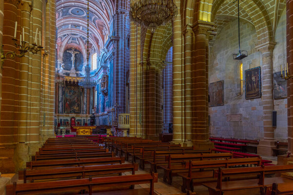 Evora, Portugal, June 14, 2021: Interior of the cathedral of Evora Portugal