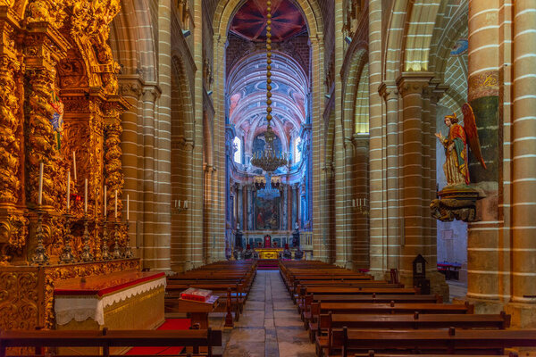 Evora, Portugal, June 14, 2021: Interior of the cathedral of Evora Portugal