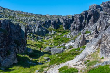 Portekiz 'deki Serra da Estrela Milli Parkı' ndaki Covao da Boi granit sütunları.
