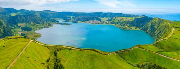 Veduta Aerea Della Caldera Sete Cidades Sull Isola Sao Miguel — Foto Stock