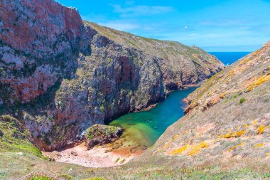 Portekiz 'deki Berlanga Grande Adası' nın bir körfezi manzarası.