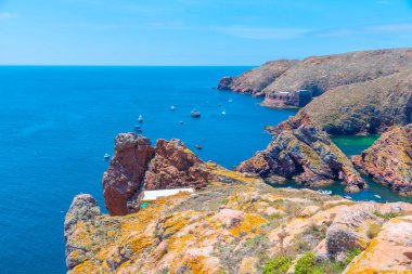Portekiz 'deki Berlenga Grande Adası' nın sert kıyıları.