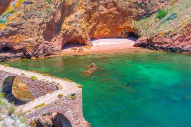 Portekiz 'deki Berlenga Grande Adası' nın sert kıyıları.