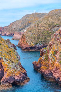 Portekiz 'deki Berlenga Grande Adası' nın sert kıyıları.