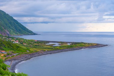 Portekiz, Azores 'deki Sao Jorge adasında Faja dos Cubres bataklığı.