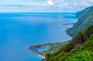 Portekiz, Azores 'deki Sao Jorge adasında Faja dos Cubres bataklığı.