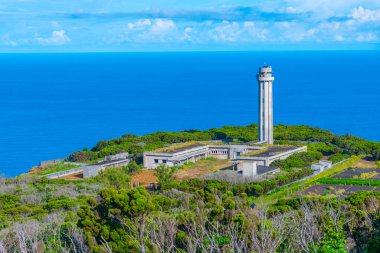 Portekiz, Azores 'deki Sao Jorge adasındaki Rosais deniz feneri..
