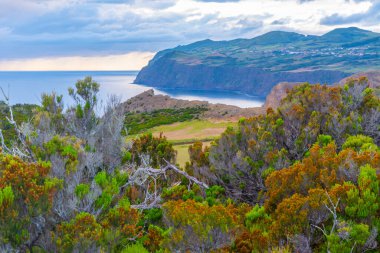 Portekiz, Sao Jorge, Vleas kasabası yakınlarındaki Morro Grande Caldera 'da engebeli bir arazi..