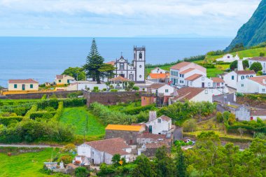 Sao Miguel Adası, Azores Portekiz 'deki Nordeste kasabasının hava manzarası..