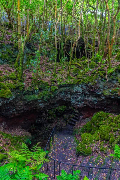 Escalera Empinada Que Conduce Gruta Das Torres Cueva Isla Pico —  Fotos de Stock