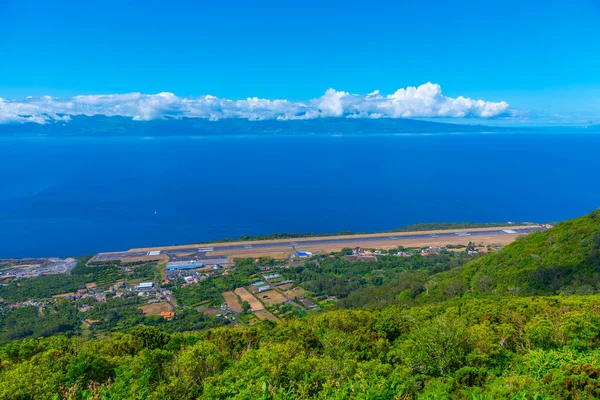 Letecký Pohled Letiště Ostrově Sao Jorge Azorách Portugalsko — Stock fotografie