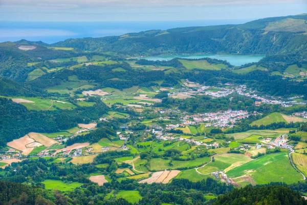 Αεροφωτογραφία Της Πόλης Furnas Στο Νησί Sao Miguel Αζόρες Πορτογαλία — Φωτογραφία Αρχείου