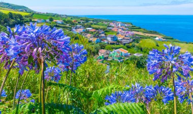 Miradouro do Pico Vermelho Sao Miguel Adası, Portekiz.