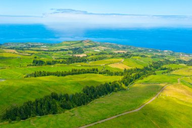 Portekiz, Azores 'deki Sao Miguel adasının kırsal arazisi..