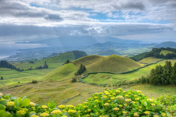 Portekiz, Azores 'deki Sao Miguel adasının kırsal arazisi..