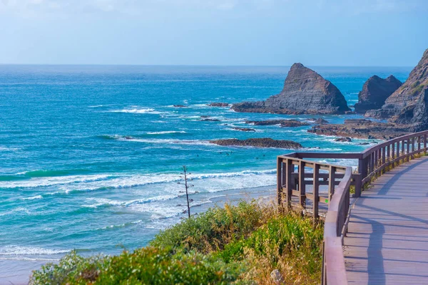 Escadaria Madeira Que Leva Praia Amoreira Portugal — Fotografia de Stock