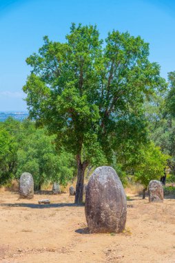 Portekiz 'in Evora kasabası yakınlarında Cromeleque dos Almendres.