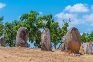 Portekiz 'in Evora kasabası yakınlarında Cromeleque dos Almendres.