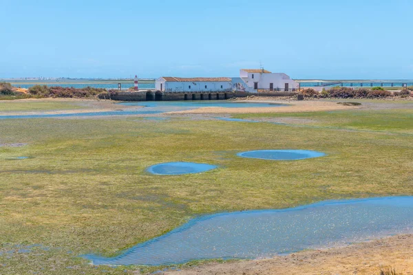 Portekiz 'deki Ria Formosa Ulusal Parkı' ndaki Quinta do Marim gelgit değirmeni.