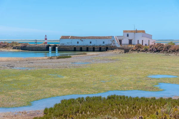 Portekiz 'deki Ria Formosa Ulusal Parkı' ndaki Quinta do Marim gelgit değirmeni.