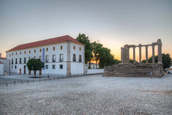 Zonsondergang Uitzicht Tempel Van Diana Portugese Stad Evora — Stockfoto