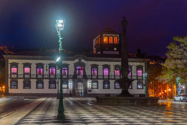 Νυχτερινή Άποψη Του Praca Municipio Στο Funchal Madeira Πορτογαλία — Φωτογραφία Αρχείου