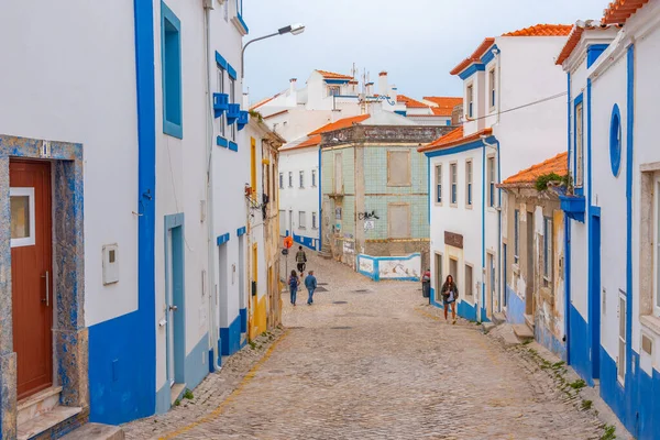 stock image Narrow street in Portuguese town Ericeira.