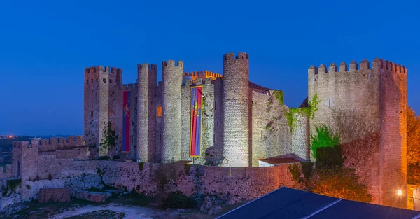 Vista Nocturna Del Castillo Obidos Portugal —  Fotos de Stock