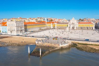 Lizbon, Portekiz 'de Praca do comercio' nun hava görüntüsü..