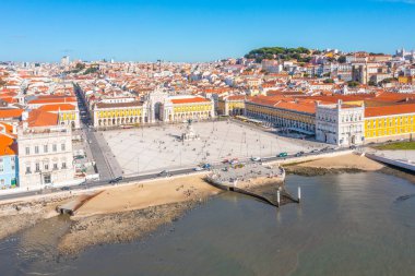Lizbon, Portekiz 'de Praca do comercio' nun hava görüntüsü..
