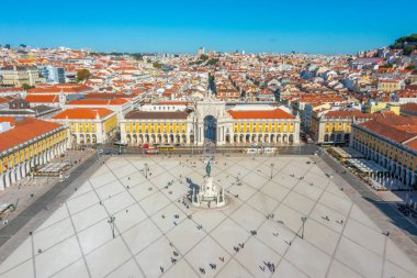 Lizbon, Portekiz 'de Praca do comercio' nun hava görüntüsü..