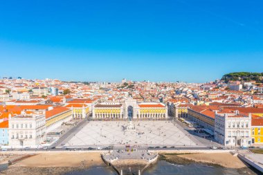 Lizbon, Portekiz 'de Praca do comercio' nun hava görüntüsü..