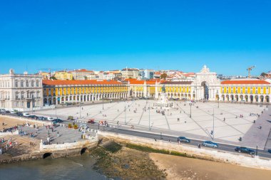 Lizbon, Portekiz 'de Praca do comercio' nun hava görüntüsü..