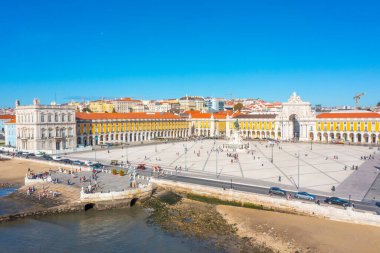 Lizbon, Portekiz 'de Praca do comercio' nun hava görüntüsü..
