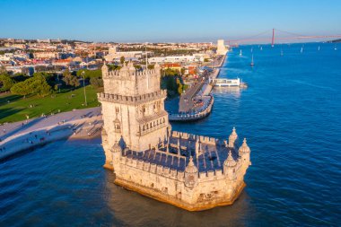 Portekiz, Lizbon 'daki Torre de Belem' in hava görüntüsü.