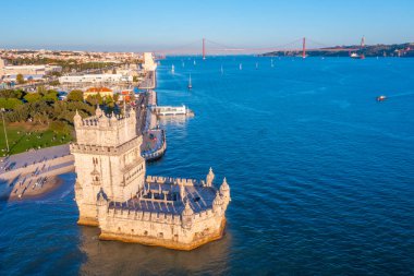 Portekiz, Lizbon 'daki Torre de Belem' in hava görüntüsü.