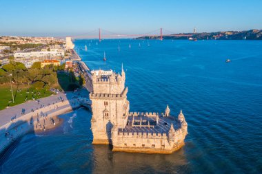 Portekiz, Lizbon 'daki Torre de Belem' in hava görüntüsü.